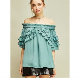 Entro Silky Ruffle Off-the-Shoulder Top